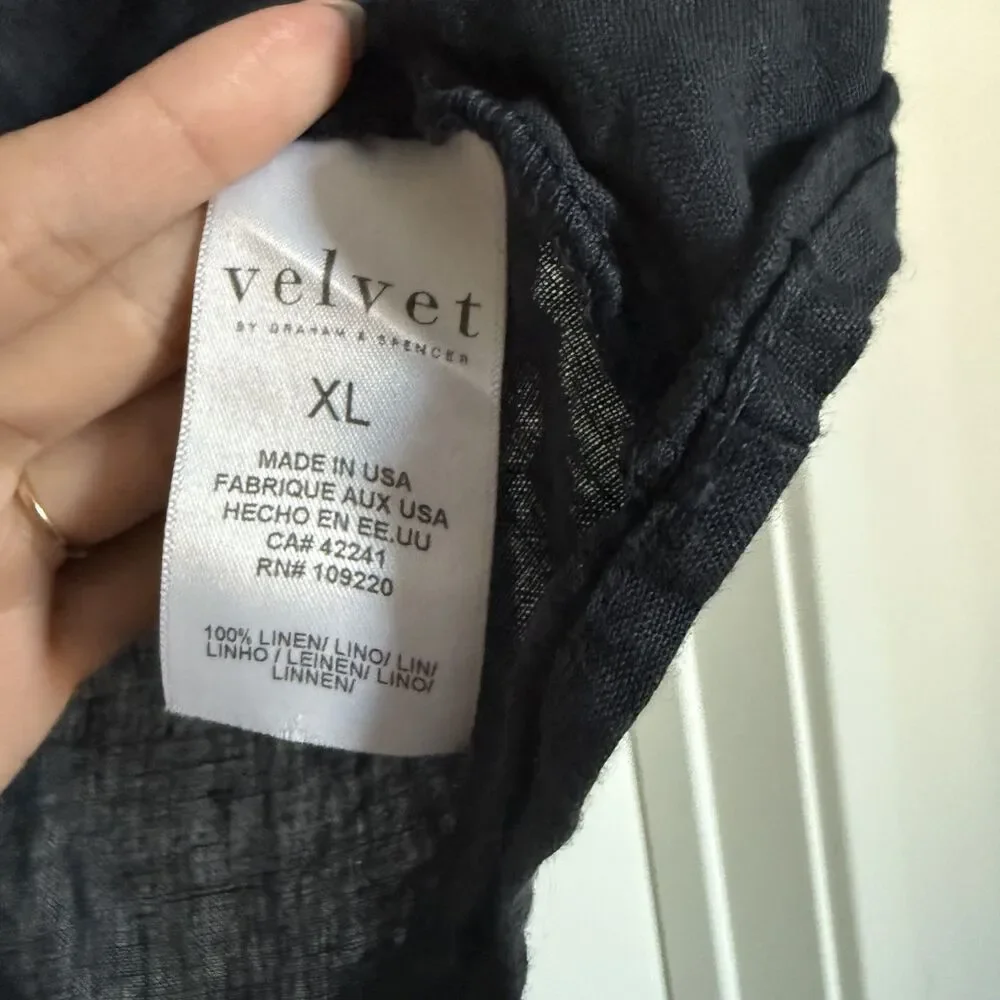 Velvet Graham Spencer 100% linen black fluttler sleeve top classic XL - Picture 3 of 11